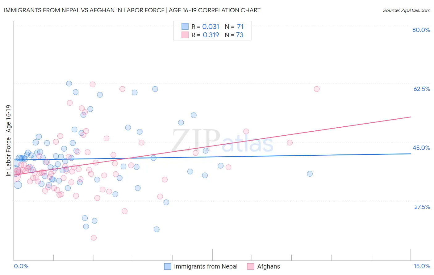Immigrants from Nepal vs Afghan In Labor Force | Age 16-19
