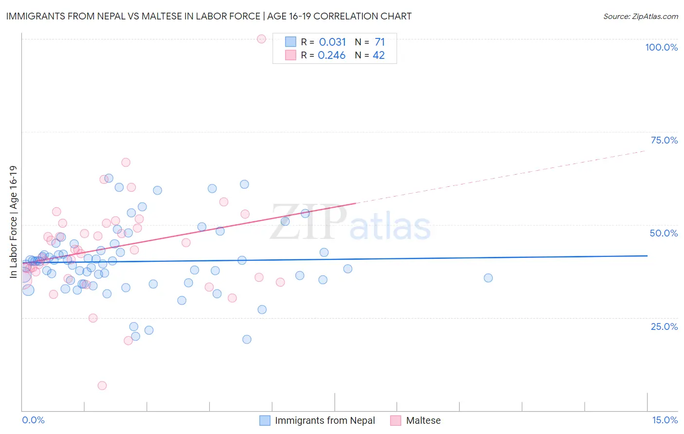 Immigrants from Nepal vs Maltese In Labor Force | Age 16-19