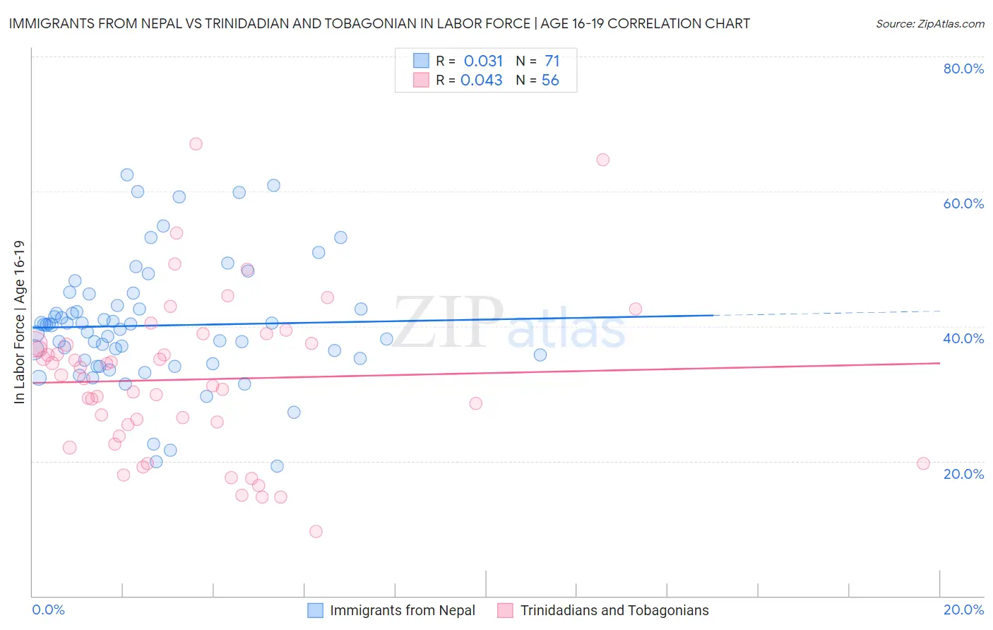 Immigrants from Nepal vs Trinidadian and Tobagonian In Labor Force | Age 16-19