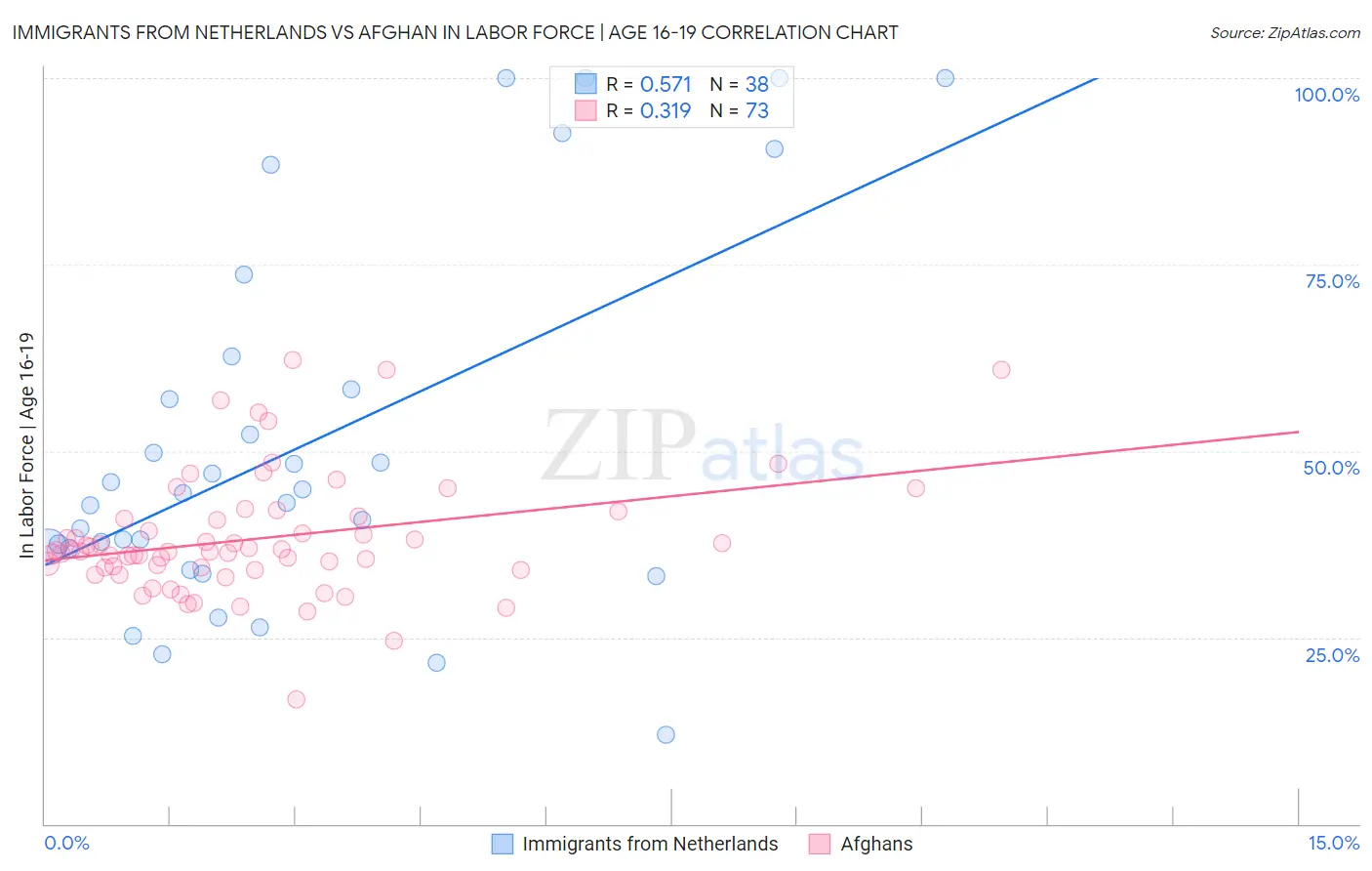 Immigrants from Netherlands vs Afghan In Labor Force | Age 16-19