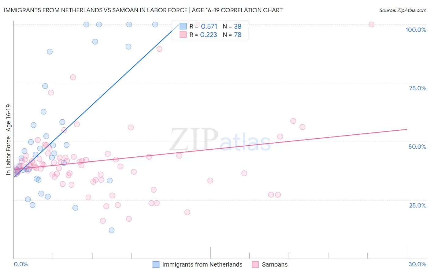 Immigrants from Netherlands vs Samoan In Labor Force | Age 16-19