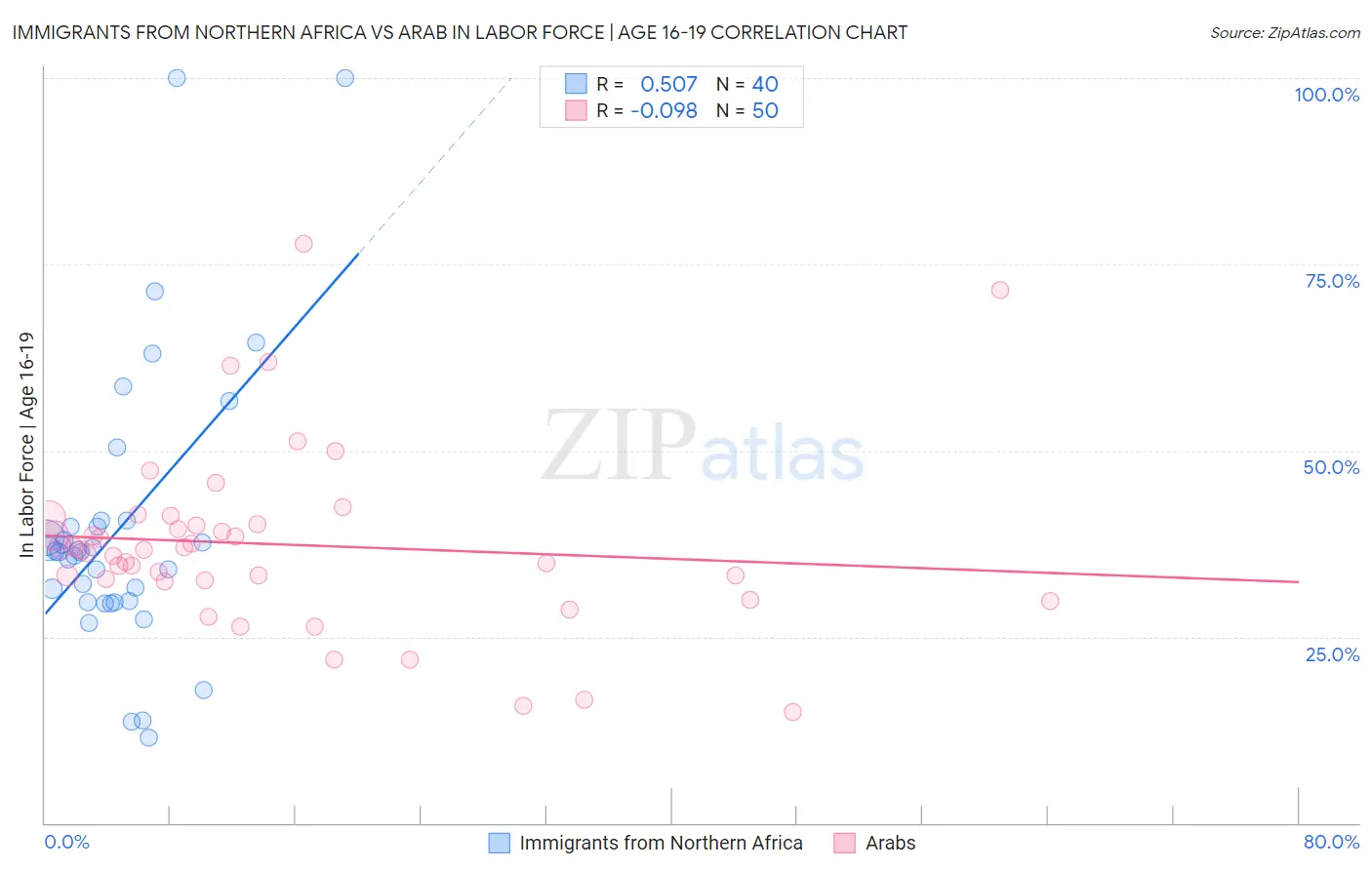 Immigrants from Northern Africa vs Arab In Labor Force | Age 16-19