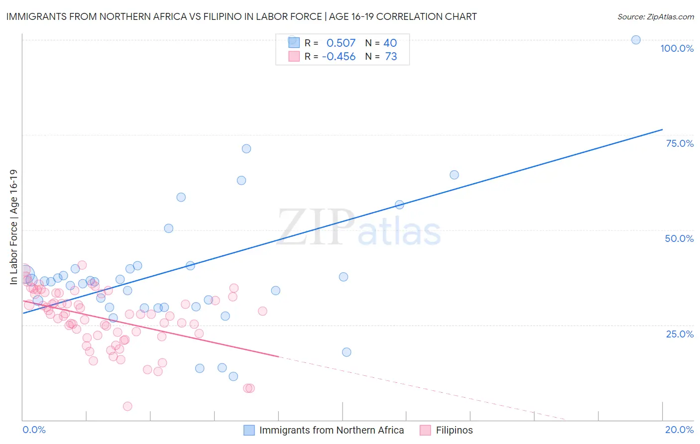 Immigrants from Northern Africa vs Filipino In Labor Force | Age 16-19