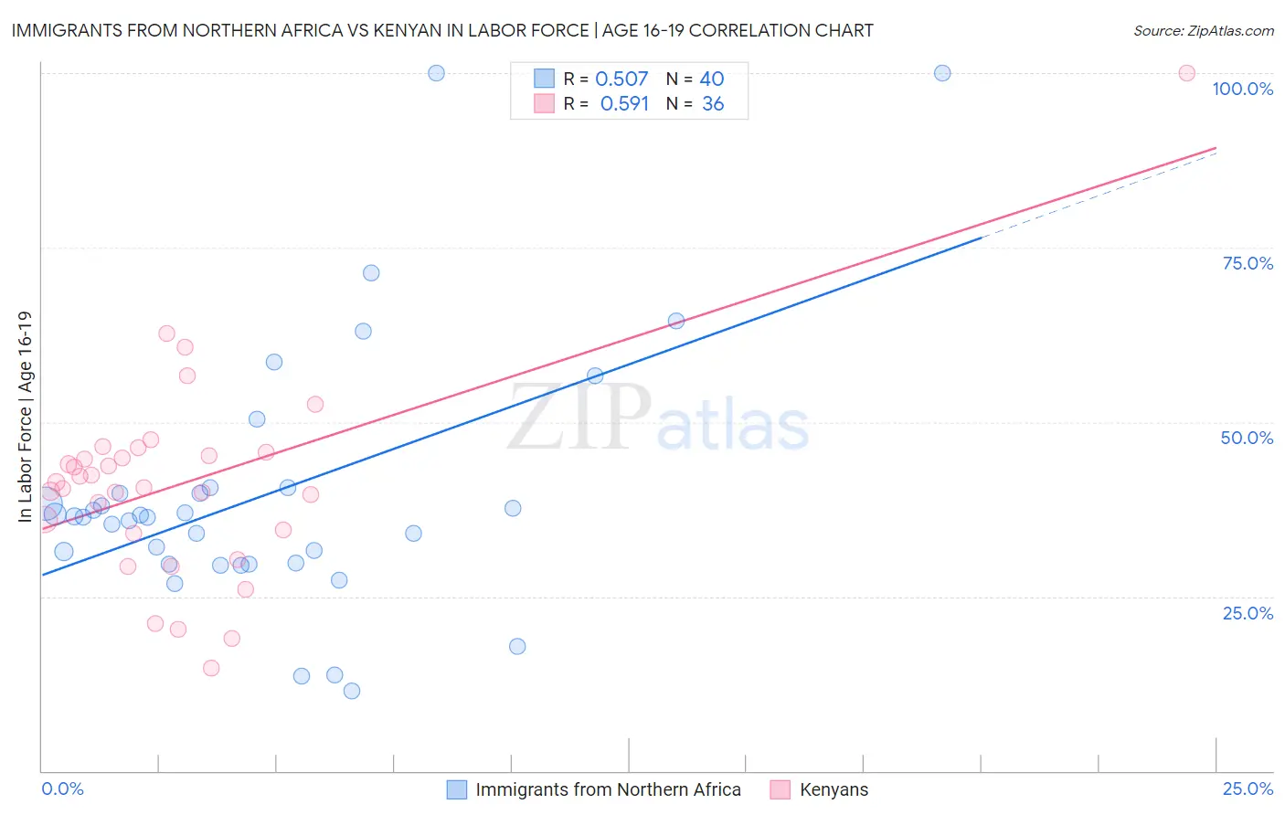 Immigrants from Northern Africa vs Kenyan In Labor Force | Age 16-19