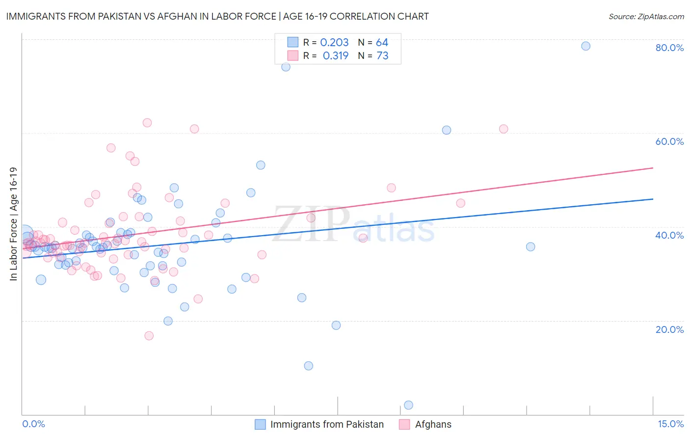 Immigrants from Pakistan vs Afghan In Labor Force | Age 16-19
