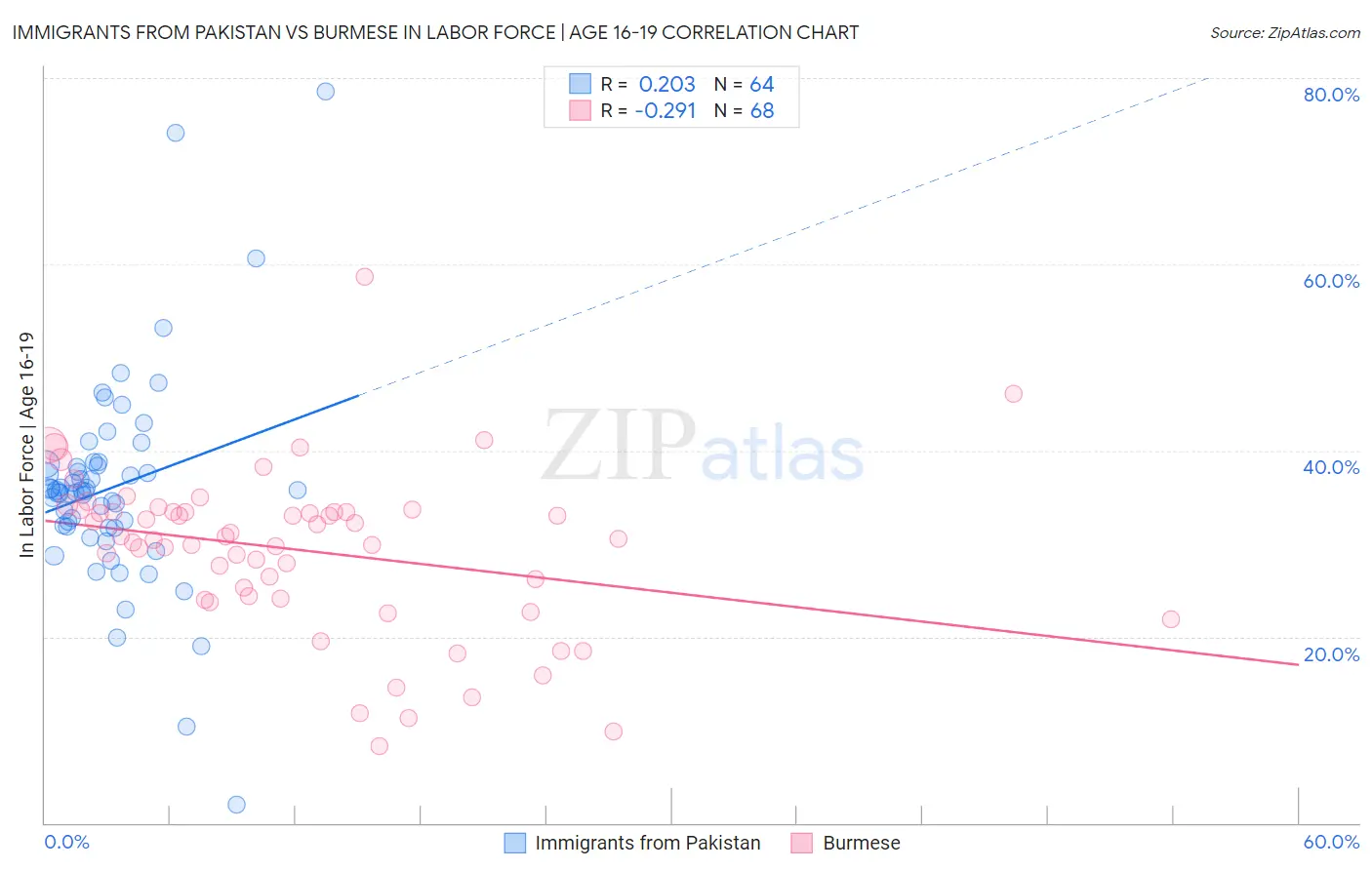 Immigrants from Pakistan vs Burmese In Labor Force | Age 16-19