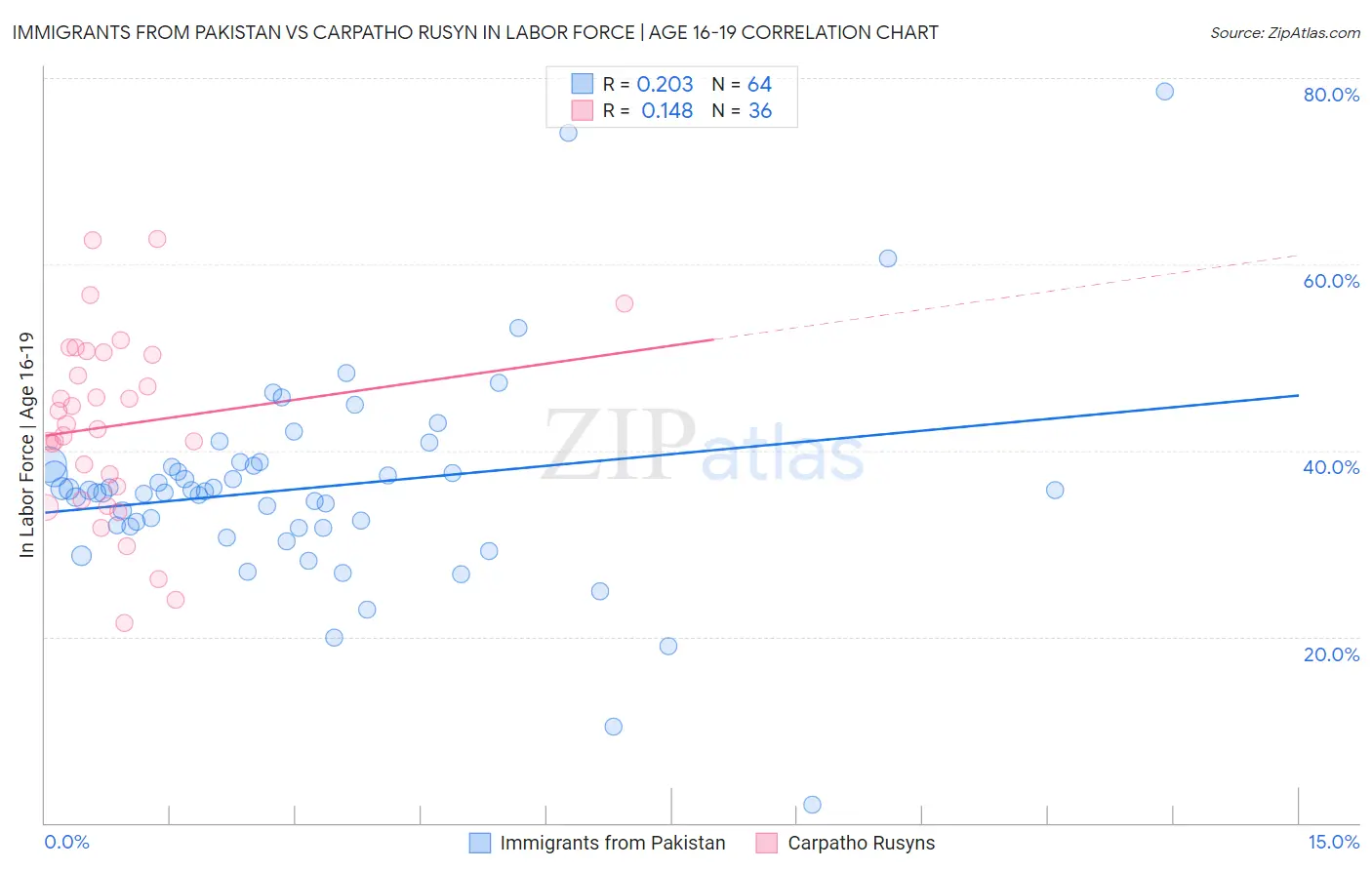 Immigrants from Pakistan vs Carpatho Rusyn In Labor Force | Age 16-19