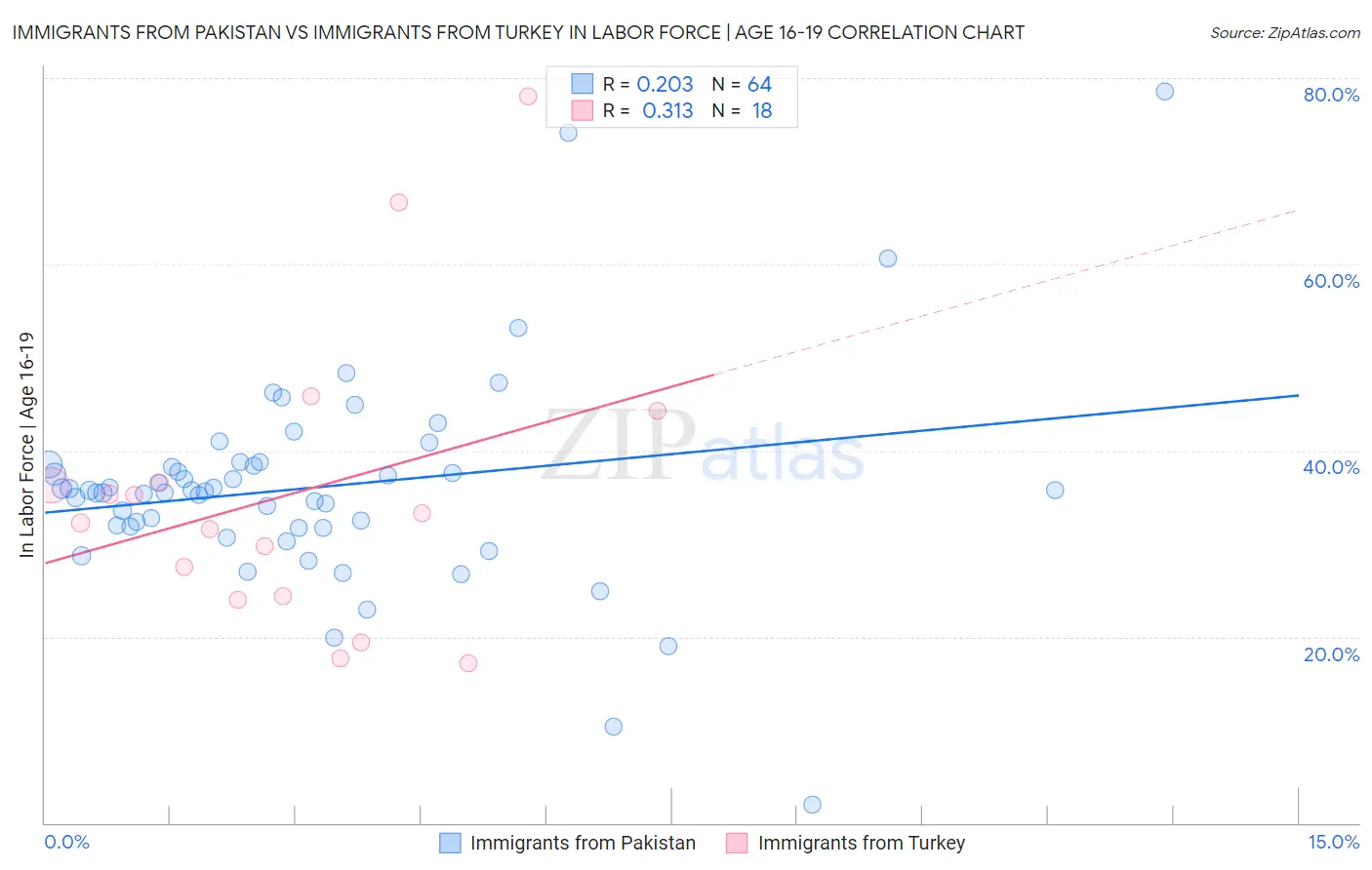 Immigrants from Pakistan vs Immigrants from Turkey In Labor Force | Age 16-19