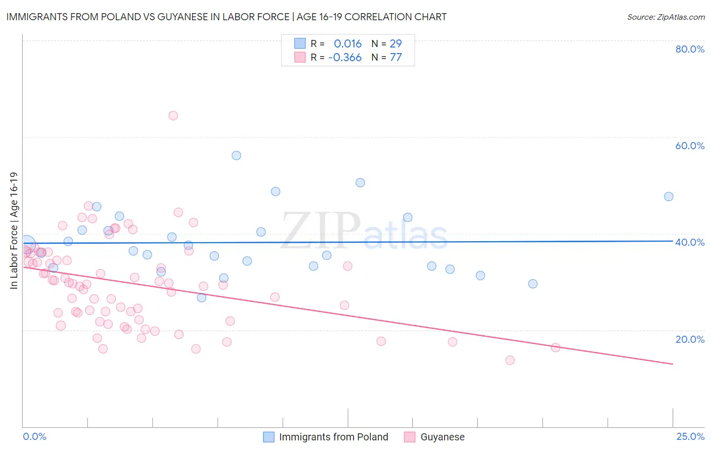 Immigrants from Poland vs Guyanese In Labor Force | Age 16-19