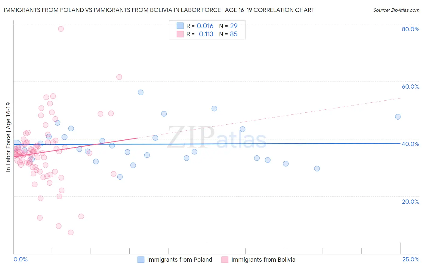 Immigrants from Poland vs Immigrants from Bolivia In Labor Force | Age 16-19