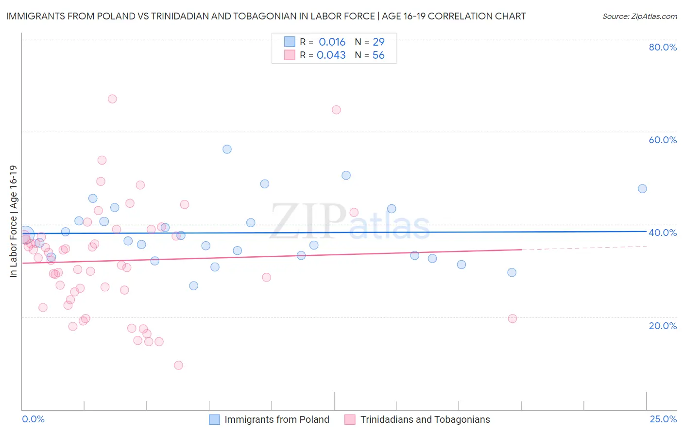 Immigrants from Poland vs Trinidadian and Tobagonian In Labor Force | Age 16-19