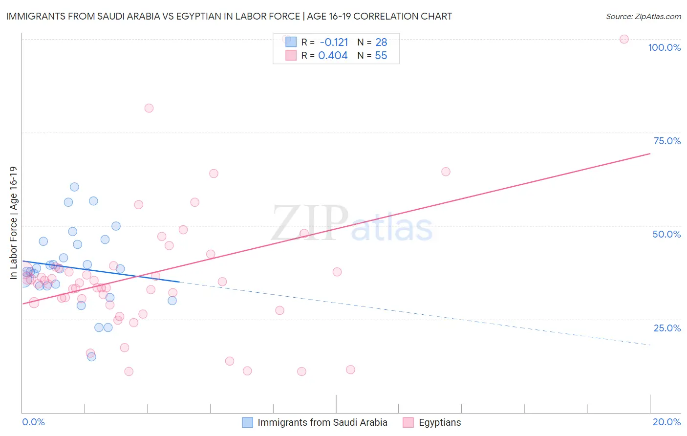 Immigrants from Saudi Arabia vs Egyptian In Labor Force | Age 16-19