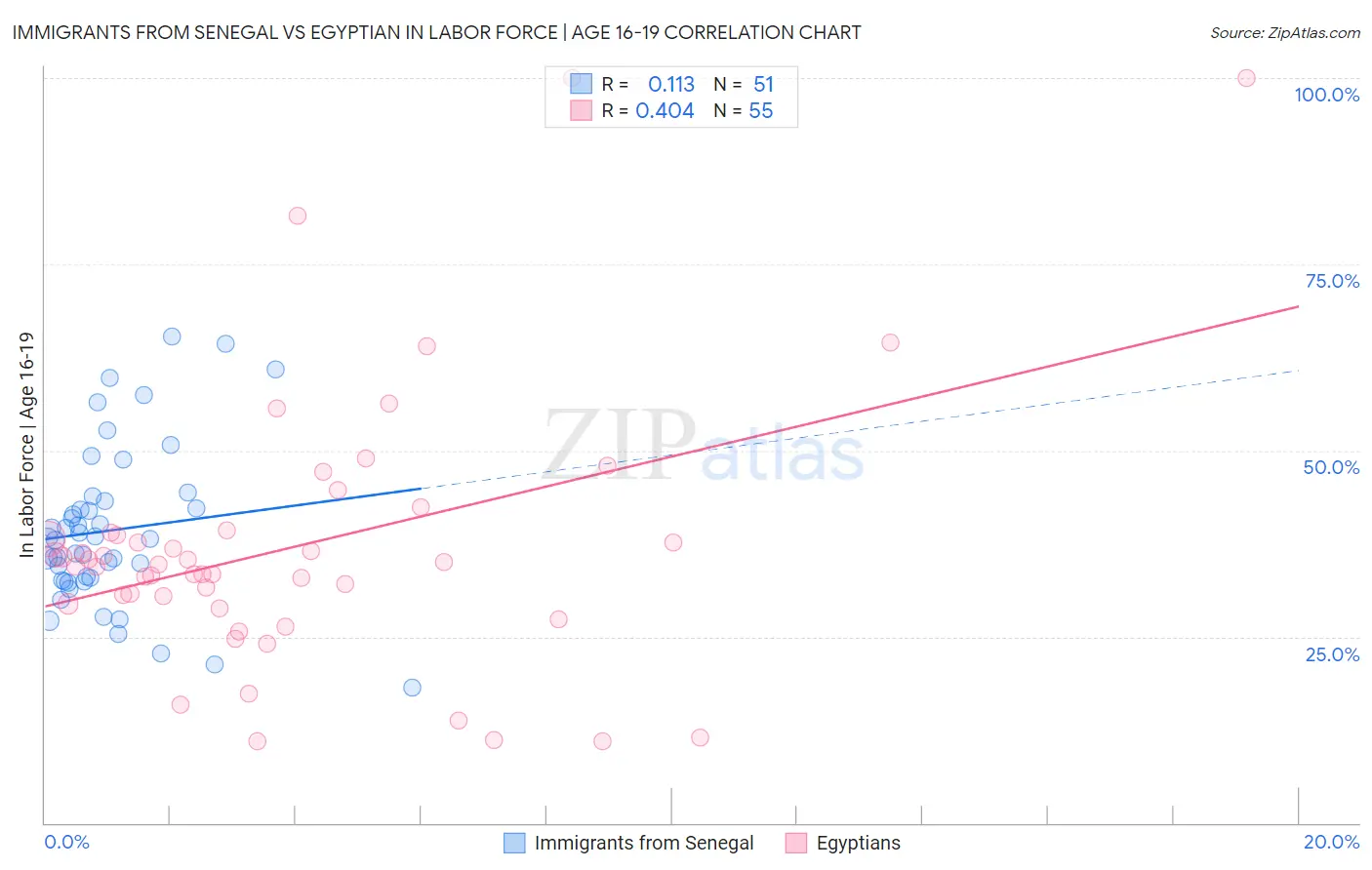 Immigrants from Senegal vs Egyptian In Labor Force | Age 16-19