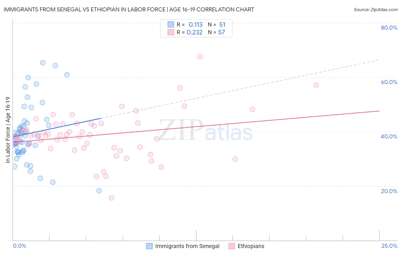 Immigrants from Senegal vs Ethiopian In Labor Force | Age 16-19