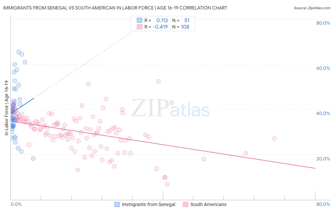Immigrants from Senegal vs South American In Labor Force | Age 16-19