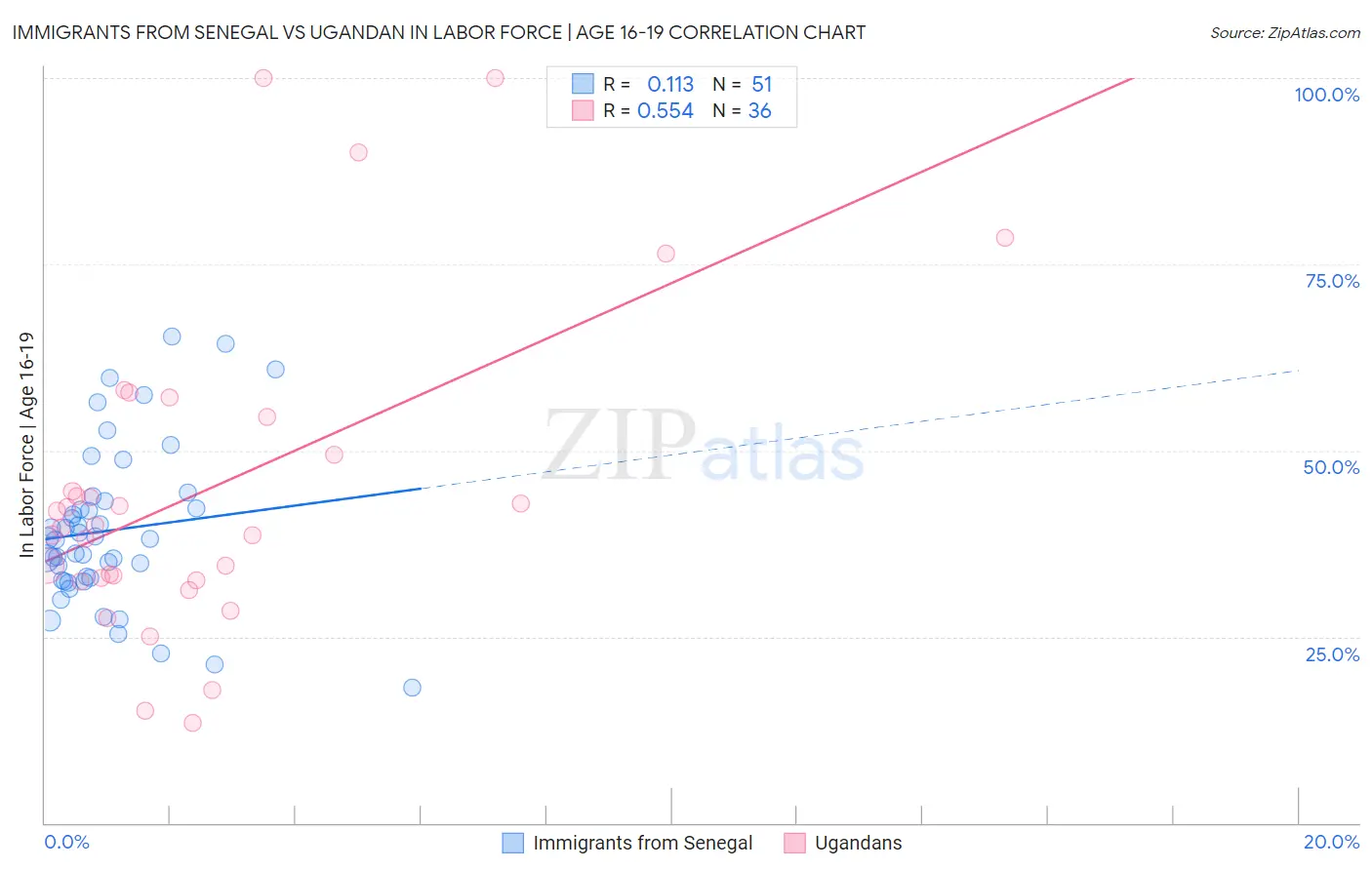 Immigrants from Senegal vs Ugandan In Labor Force | Age 16-19