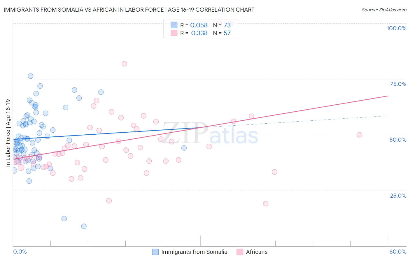 Immigrants from Somalia vs African In Labor Force | Age 16-19