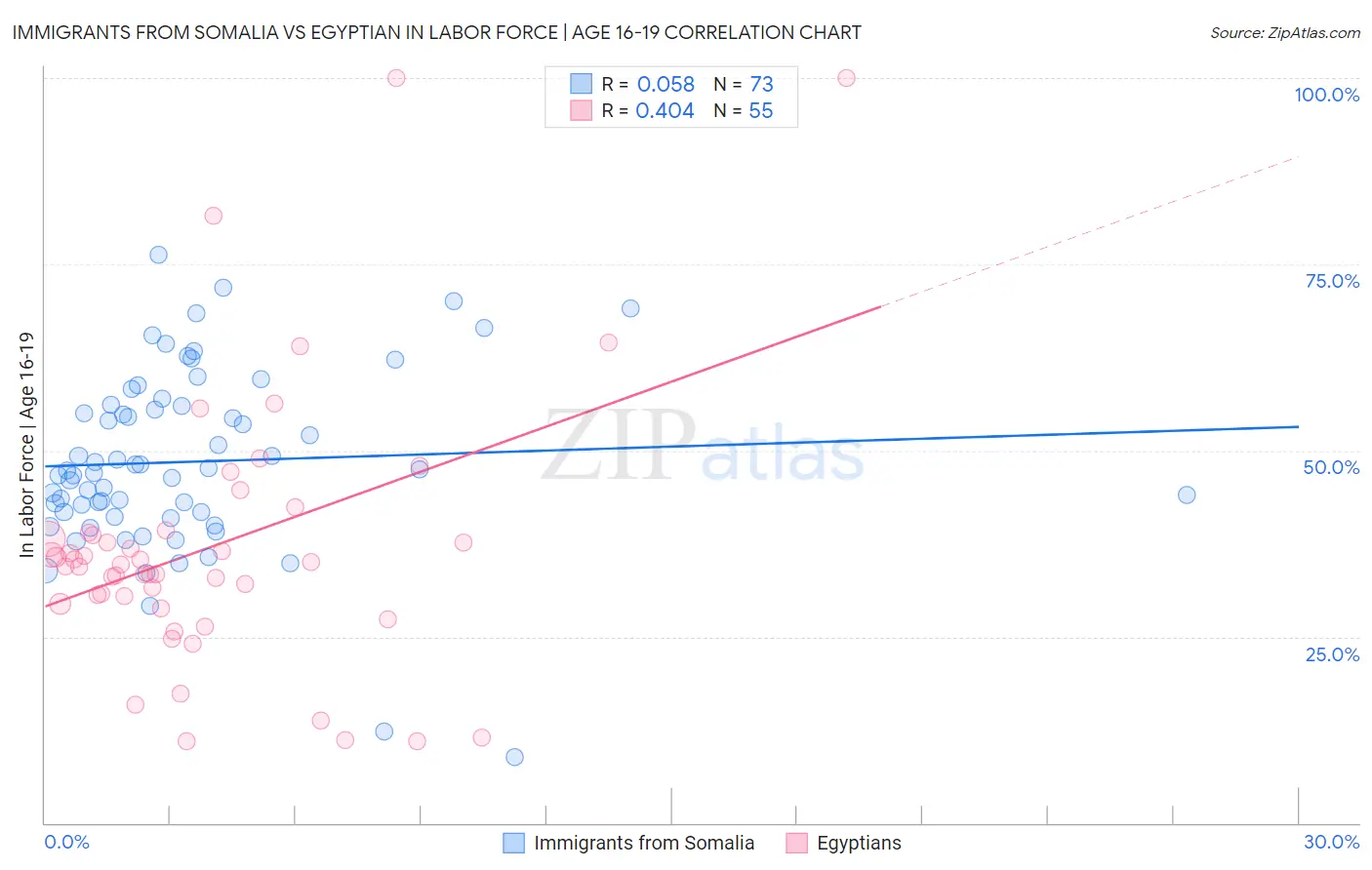 Immigrants from Somalia vs Egyptian In Labor Force | Age 16-19