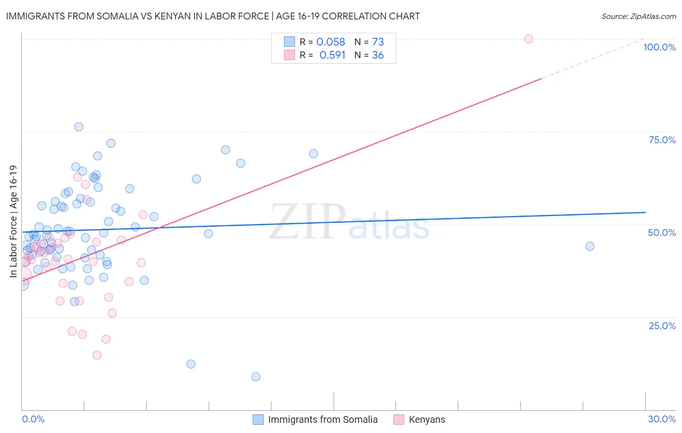 Immigrants from Somalia vs Kenyan In Labor Force | Age 16-19