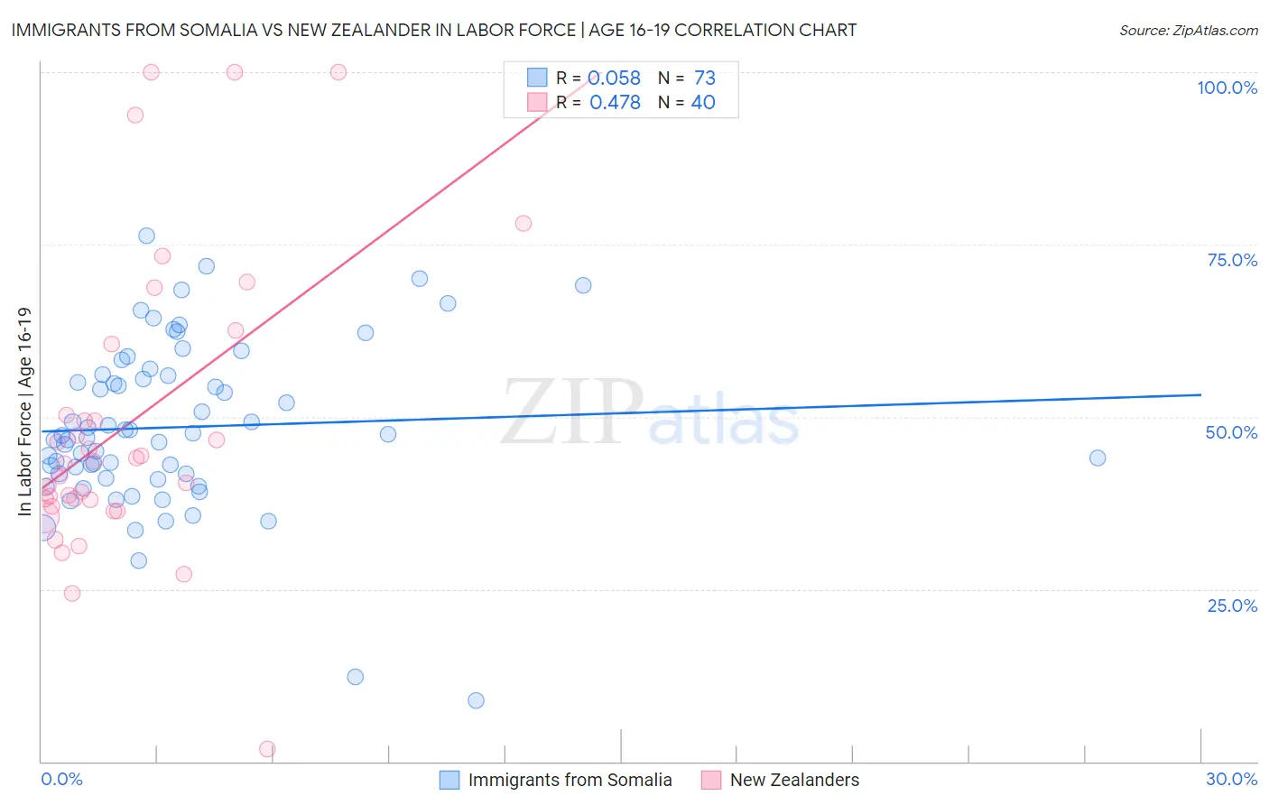 Immigrants from Somalia vs New Zealander In Labor Force | Age 16-19