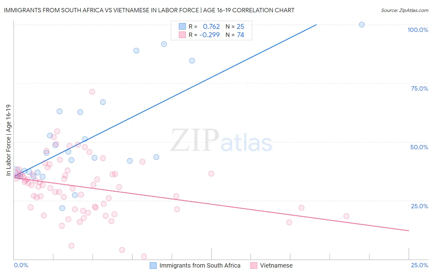 Immigrants from South Africa vs Vietnamese In Labor Force | Age 16-19