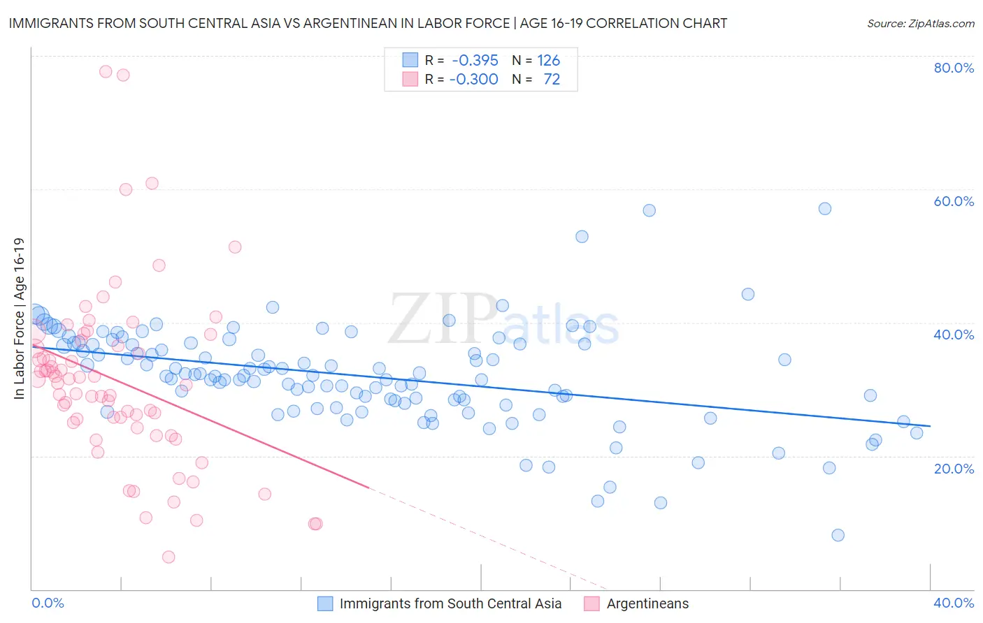Immigrants from South Central Asia vs Argentinean In Labor Force | Age 16-19
