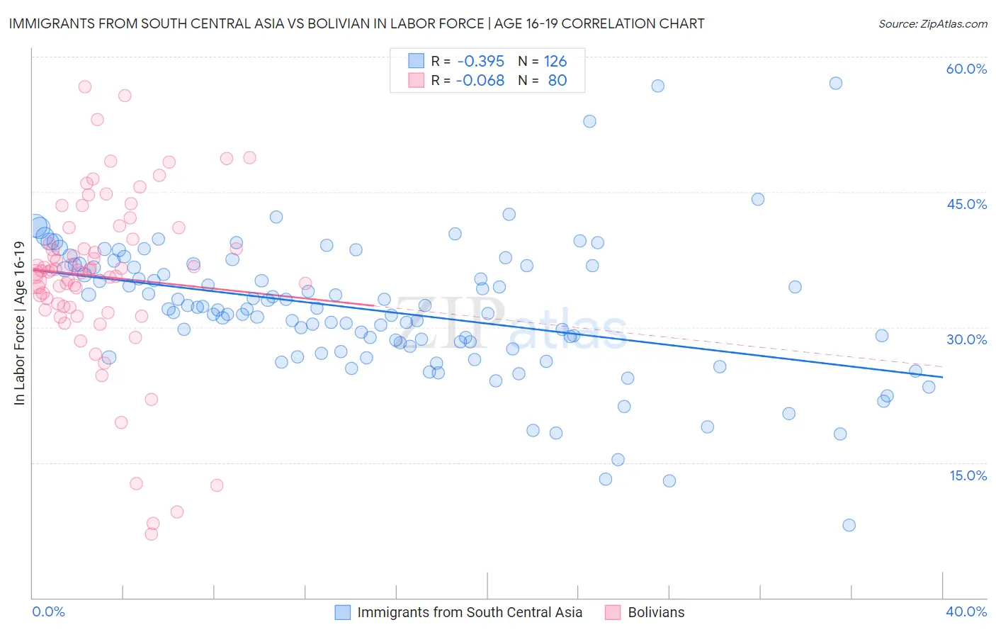 Immigrants from South Central Asia vs Bolivian In Labor Force | Age 16-19
