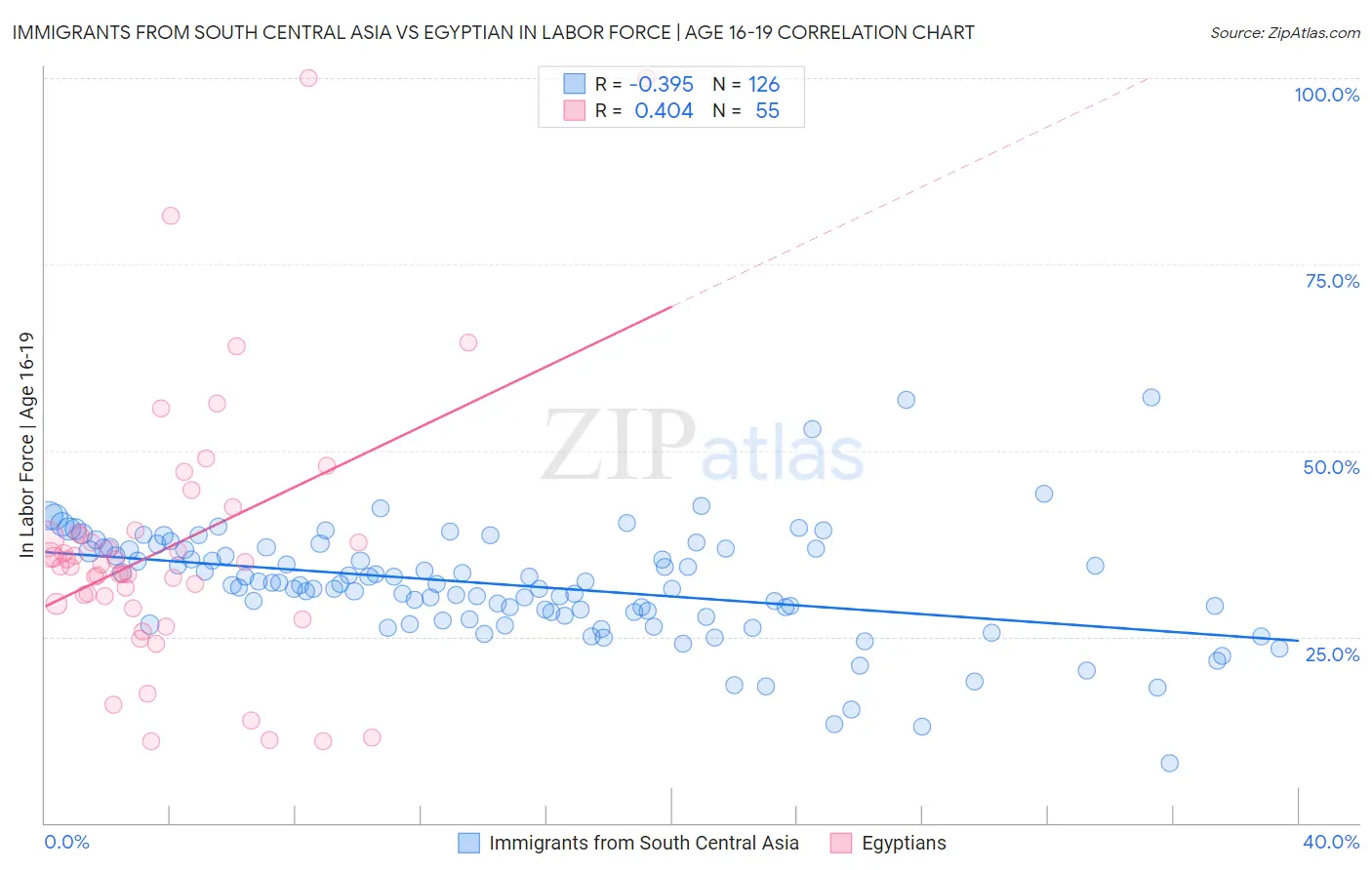 Immigrants from South Central Asia vs Egyptian In Labor Force | Age 16-19
