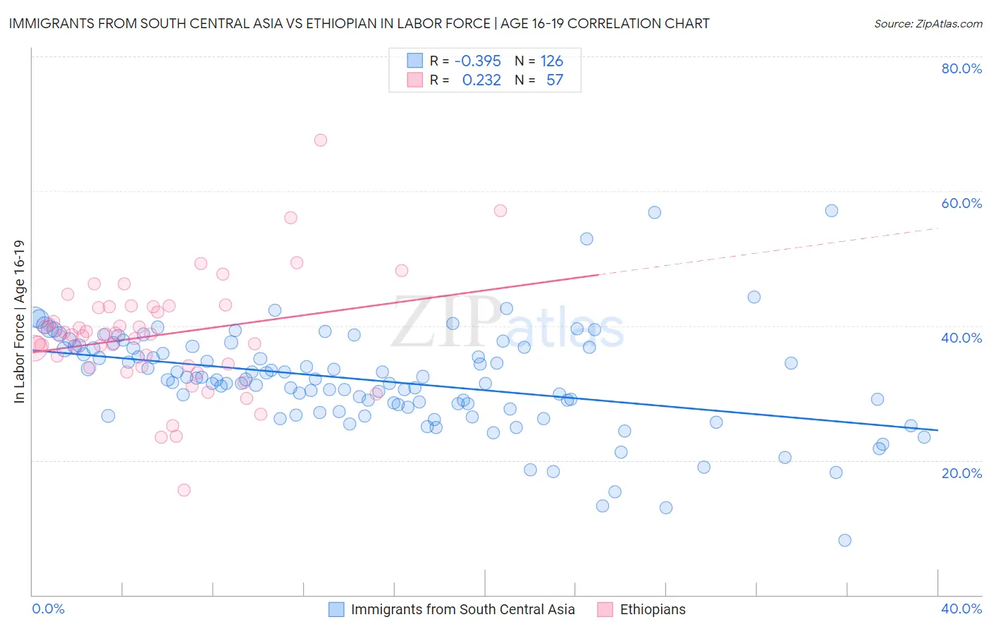 Immigrants from South Central Asia vs Ethiopian In Labor Force | Age 16-19