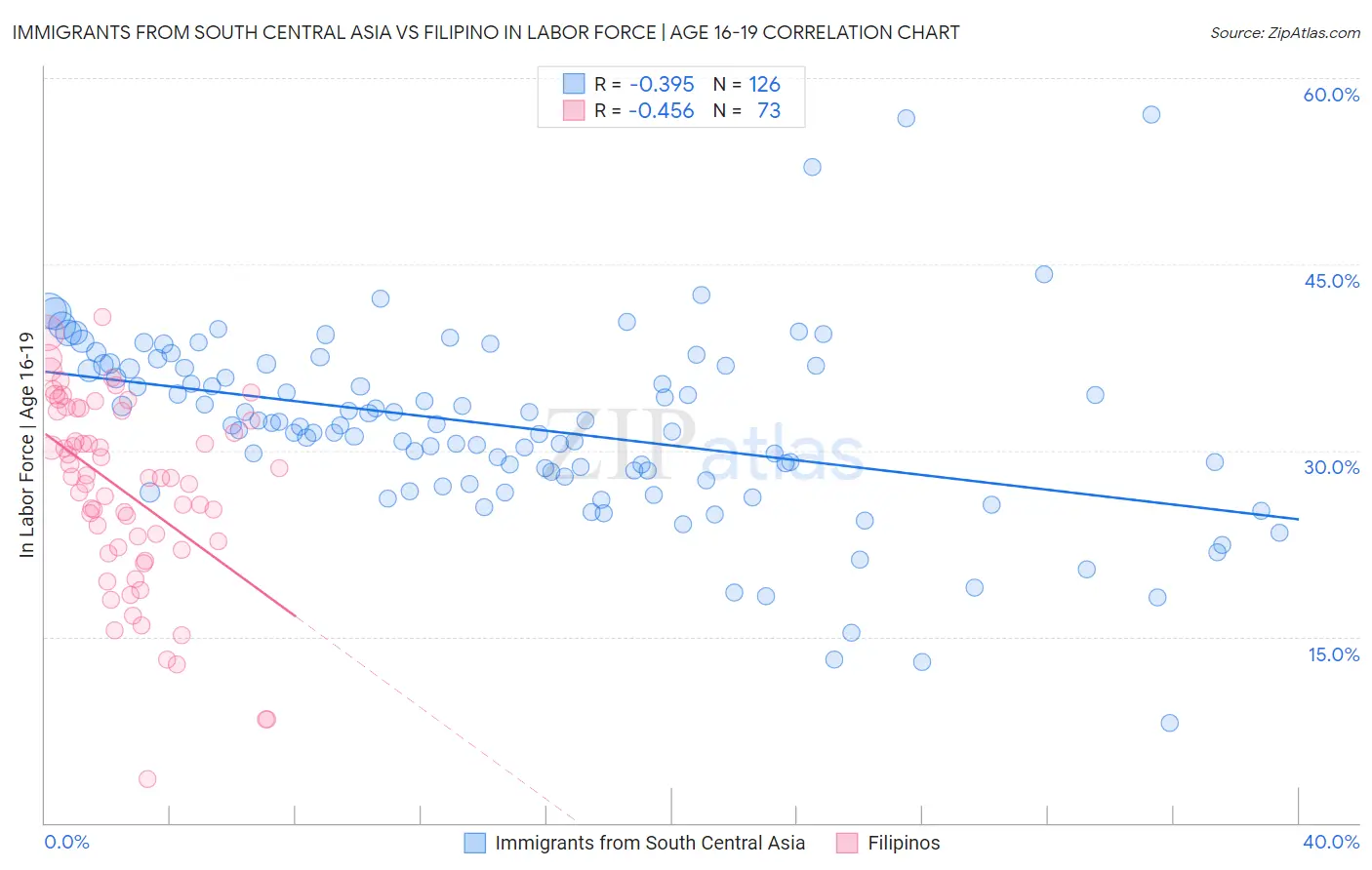 Immigrants from South Central Asia vs Filipino In Labor Force | Age 16-19
