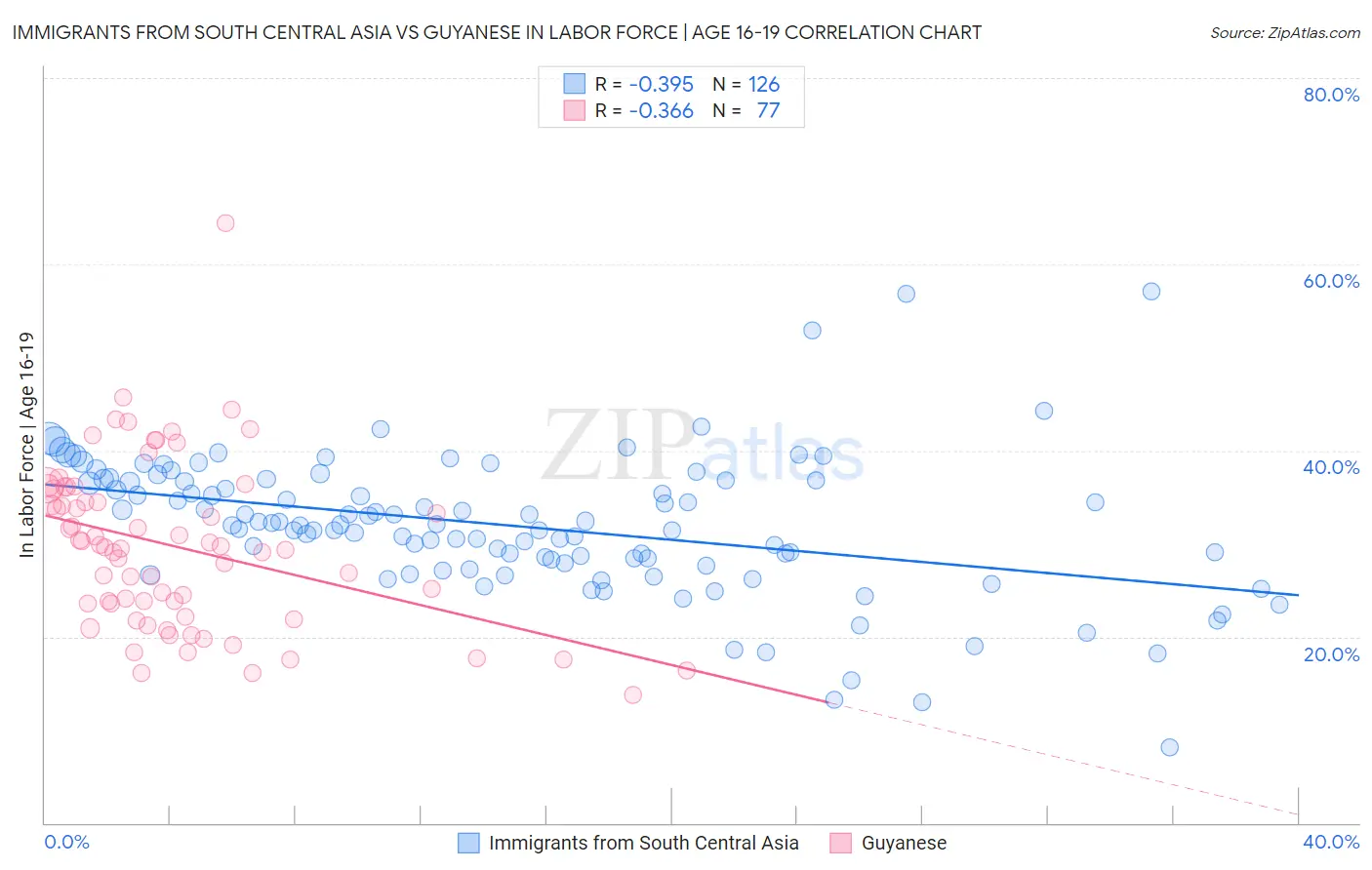 Immigrants from South Central Asia vs Guyanese In Labor Force | Age 16-19