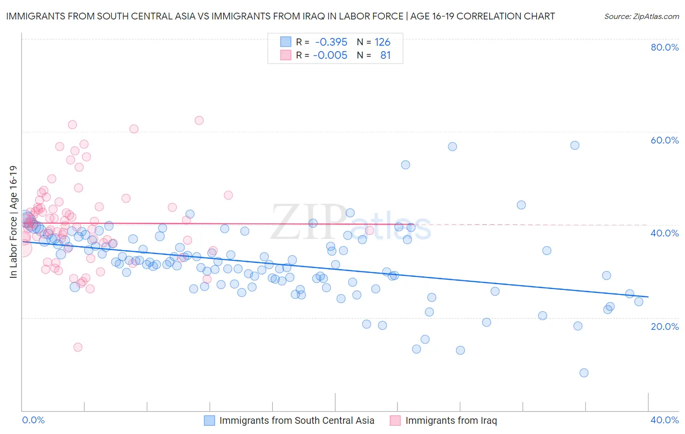 Immigrants from South Central Asia vs Immigrants from Iraq In Labor Force | Age 16-19