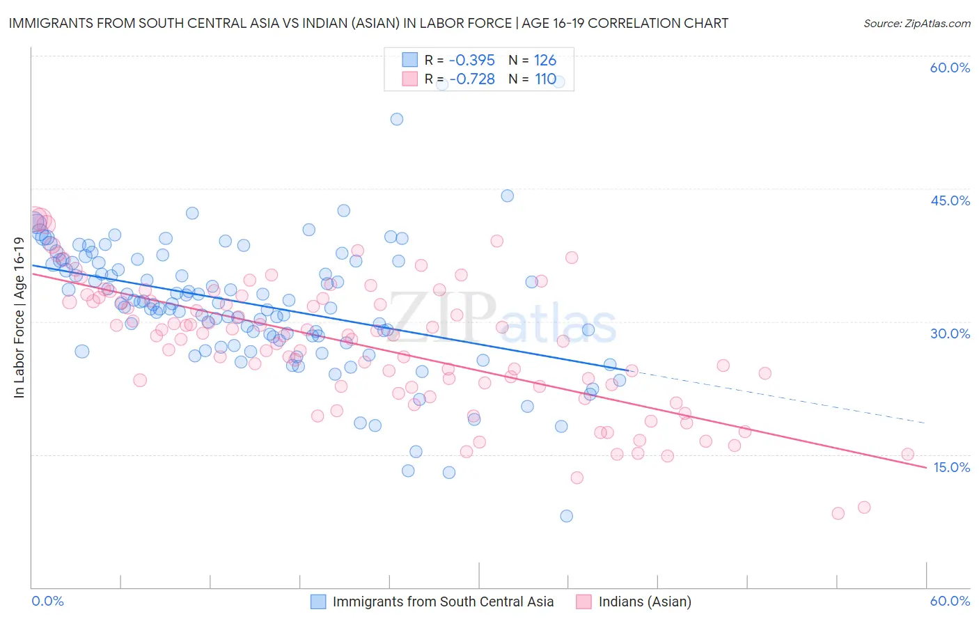 Immigrants from South Central Asia vs Indian (Asian) In Labor Force | Age 16-19