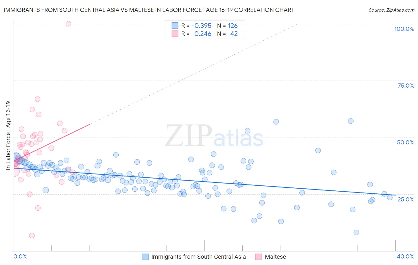 Immigrants from South Central Asia vs Maltese In Labor Force | Age 16-19