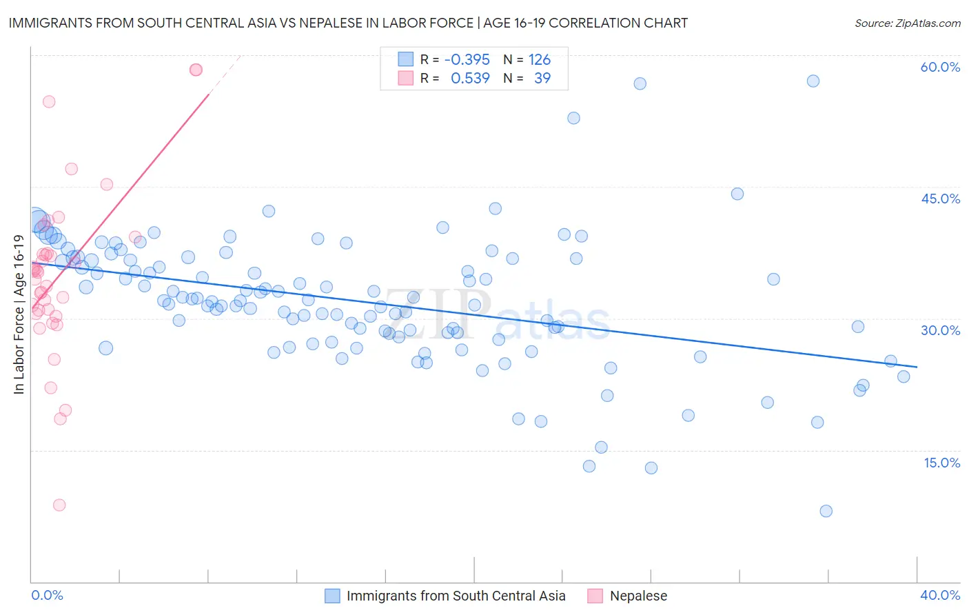 Immigrants from South Central Asia vs Nepalese In Labor Force | Age 16-19