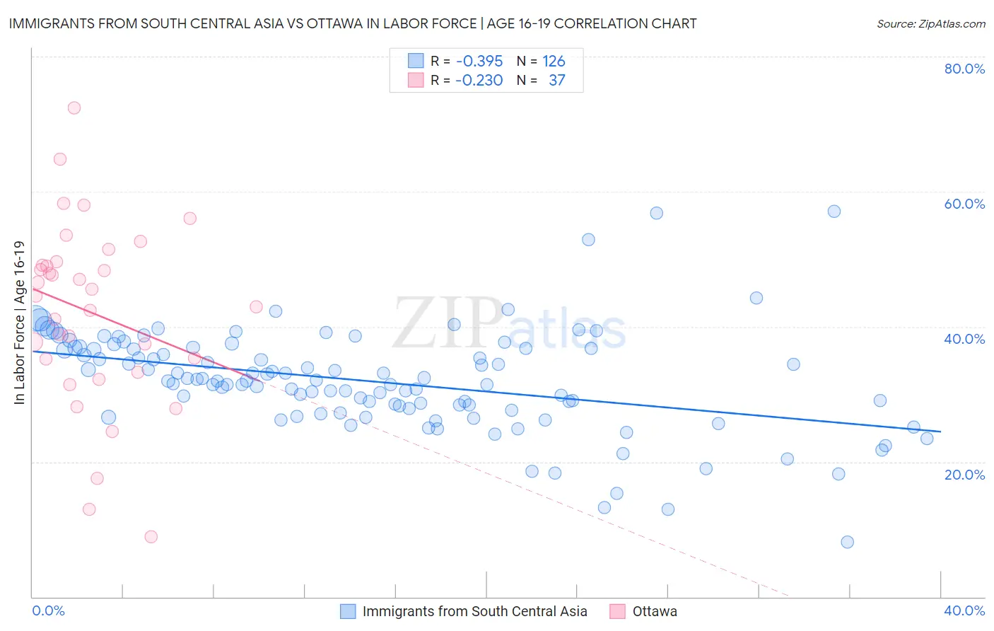 Immigrants from South Central Asia vs Ottawa In Labor Force | Age 16-19