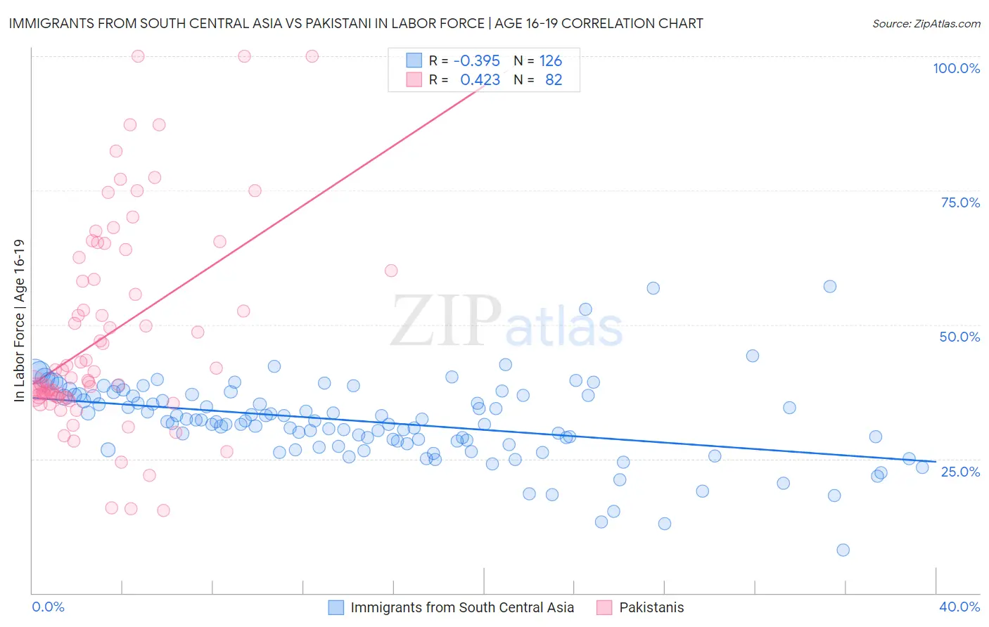 Immigrants from South Central Asia vs Pakistani In Labor Force | Age 16-19