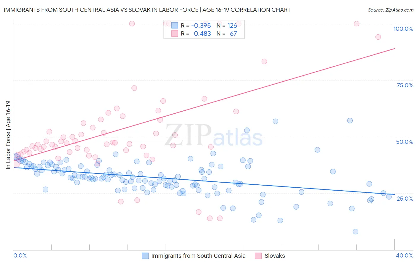 Immigrants from South Central Asia vs Slovak In Labor Force | Age 16-19