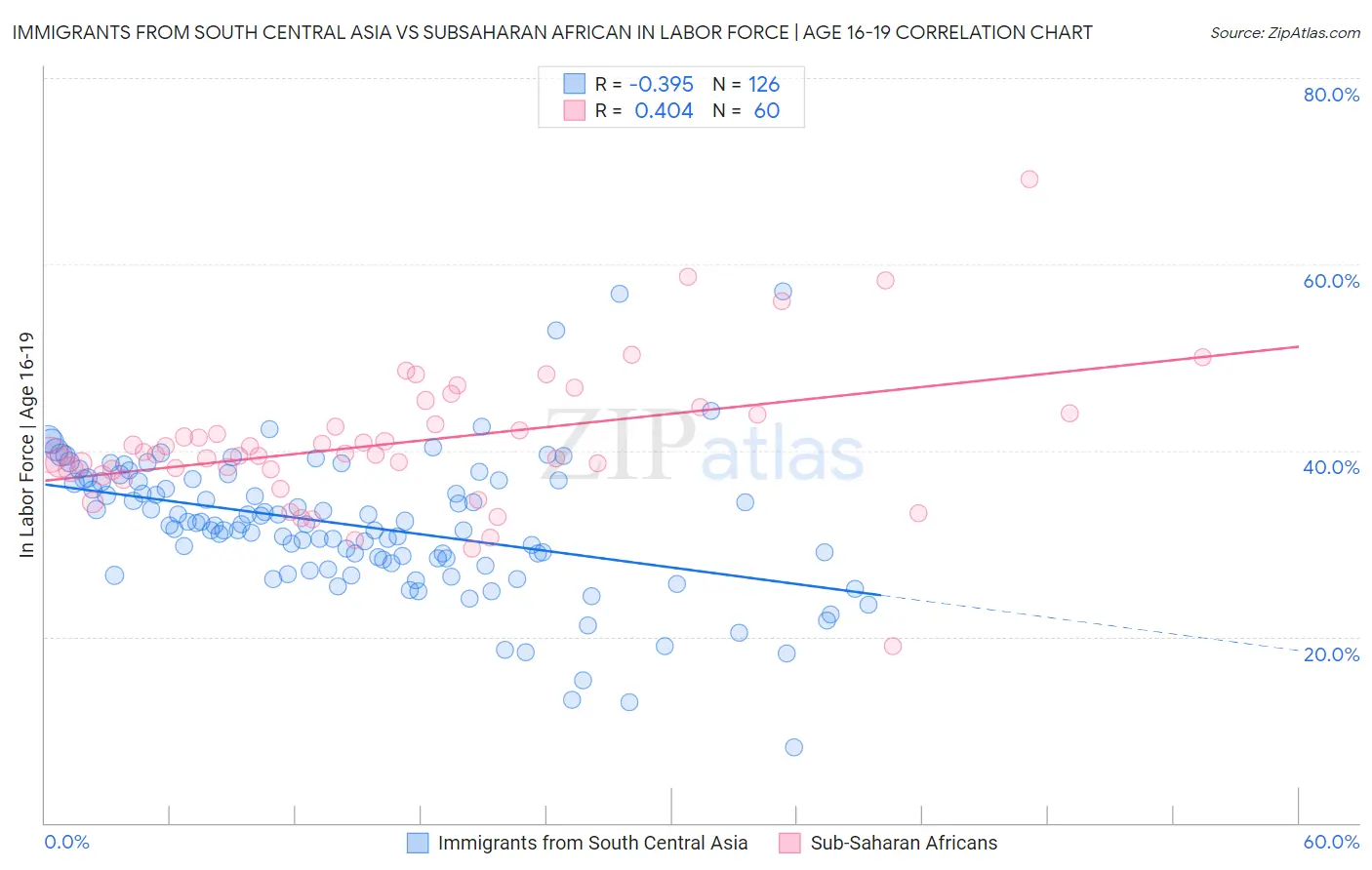 Immigrants from South Central Asia vs Subsaharan African In Labor Force | Age 16-19