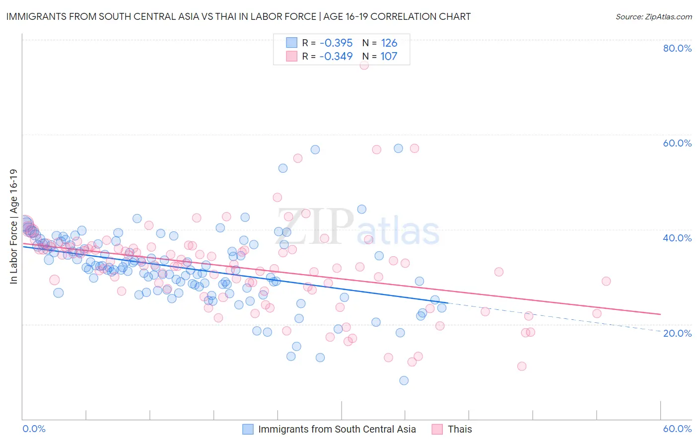 Immigrants from South Central Asia vs Thai In Labor Force | Age 16-19