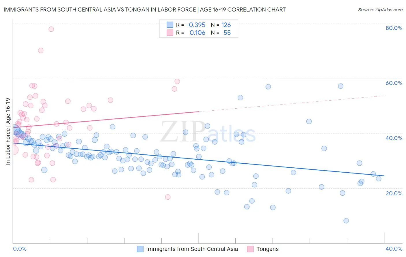 Immigrants from South Central Asia vs Tongan In Labor Force | Age 16-19