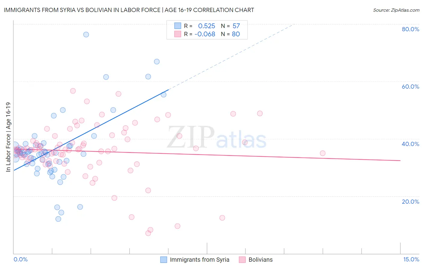 Immigrants from Syria vs Bolivian In Labor Force | Age 16-19