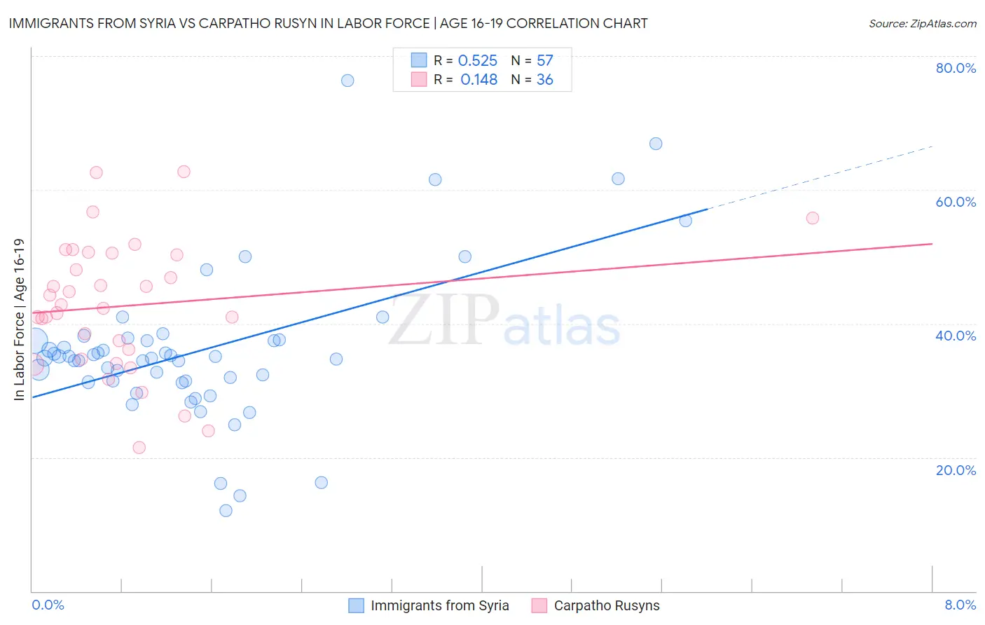 Immigrants from Syria vs Carpatho Rusyn In Labor Force | Age 16-19