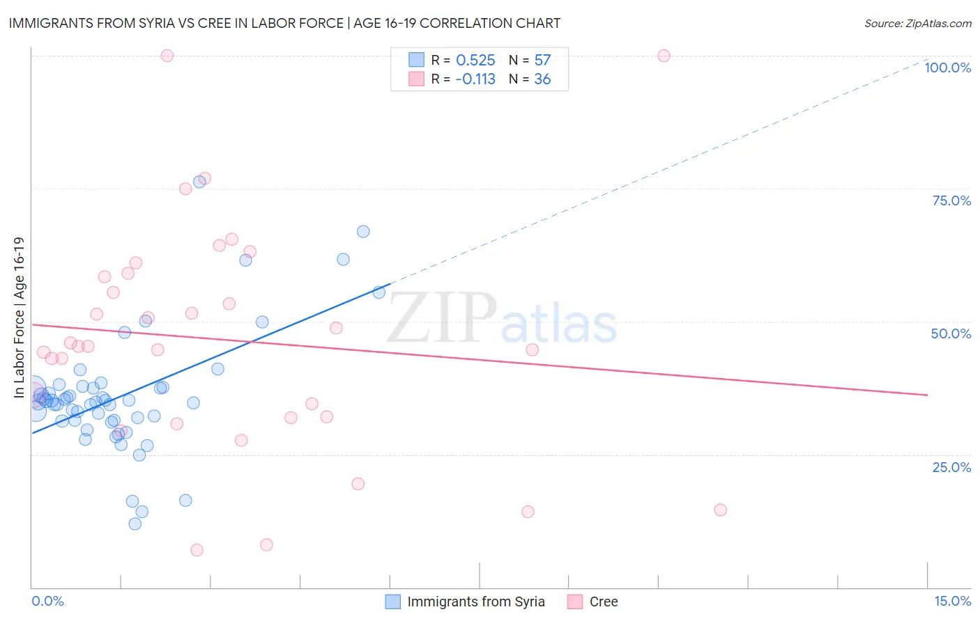 Immigrants from Syria vs Cree In Labor Force | Age 16-19