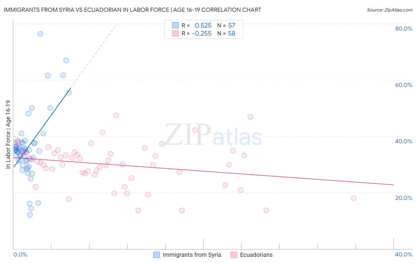 Immigrants from Syria vs Ecuadorian In Labor Force | Age 16-19