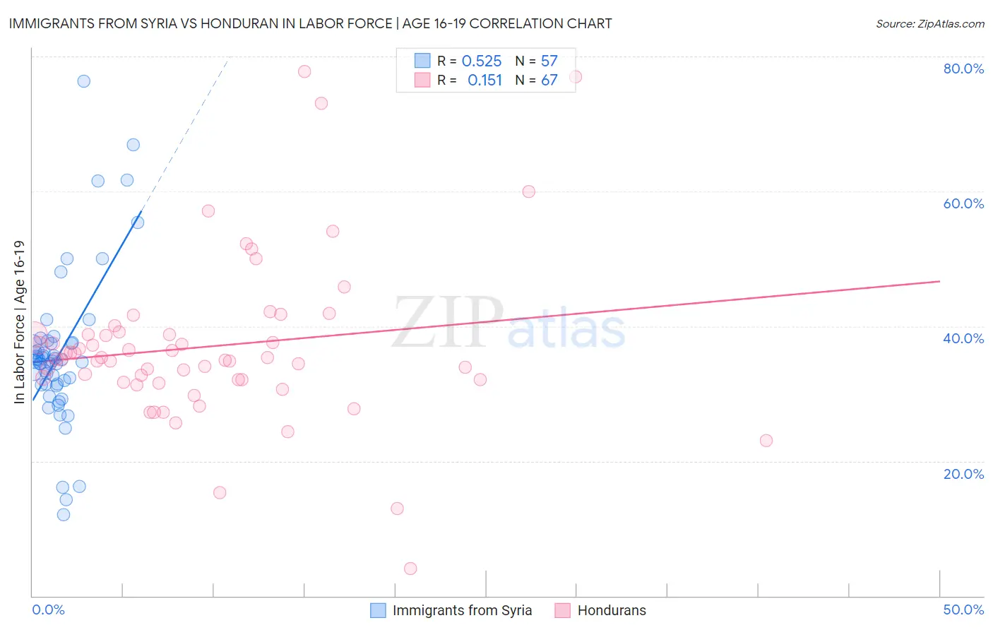 Immigrants from Syria vs Honduran In Labor Force | Age 16-19