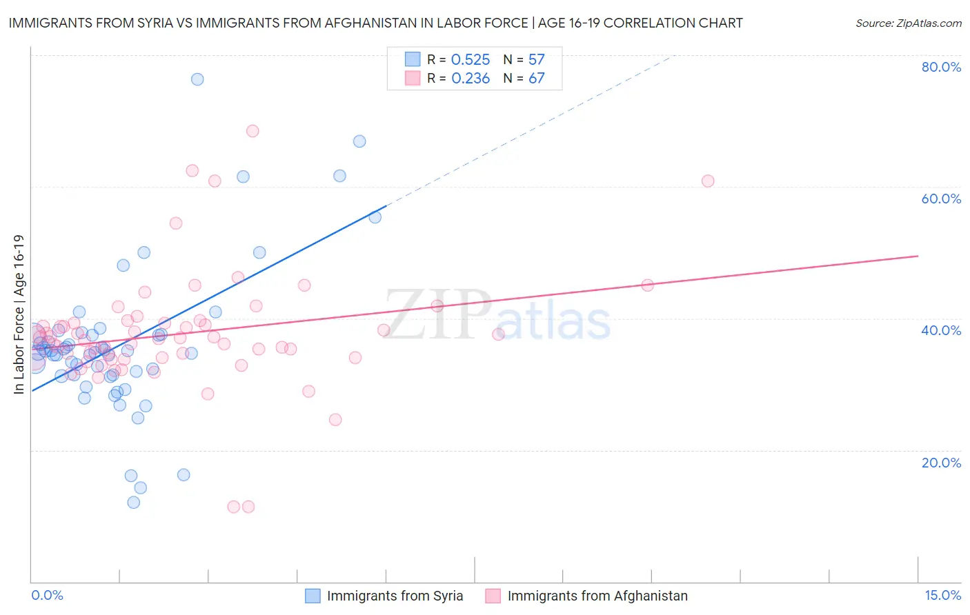 Immigrants from Syria vs Immigrants from Afghanistan In Labor Force | Age 16-19
