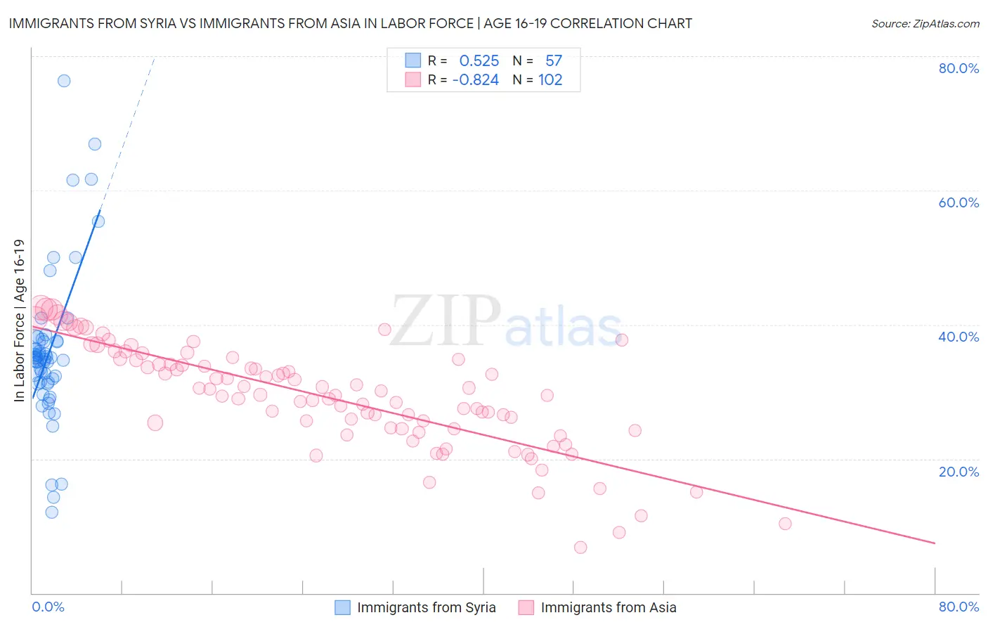 Immigrants from Syria vs Immigrants from Asia In Labor Force | Age 16-19