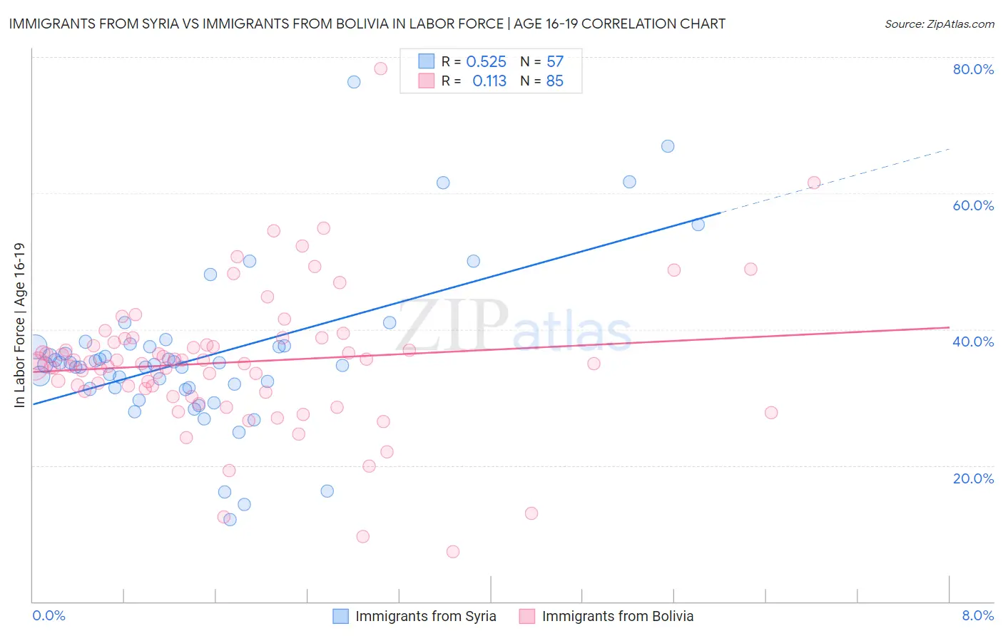 Immigrants from Syria vs Immigrants from Bolivia In Labor Force | Age 16-19
