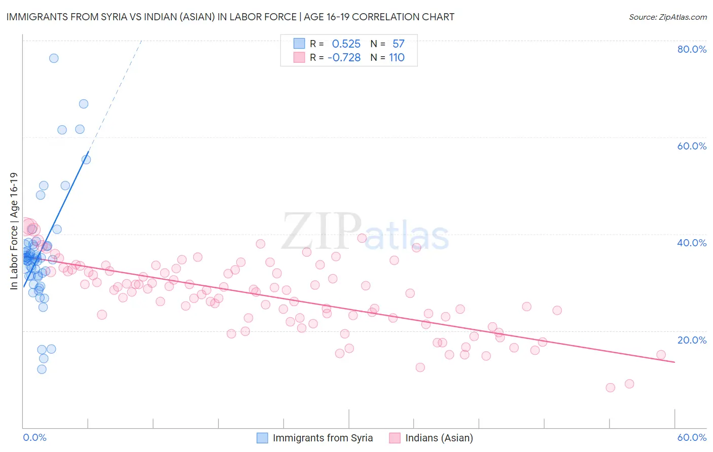 Immigrants from Syria vs Indian (Asian) In Labor Force | Age 16-19